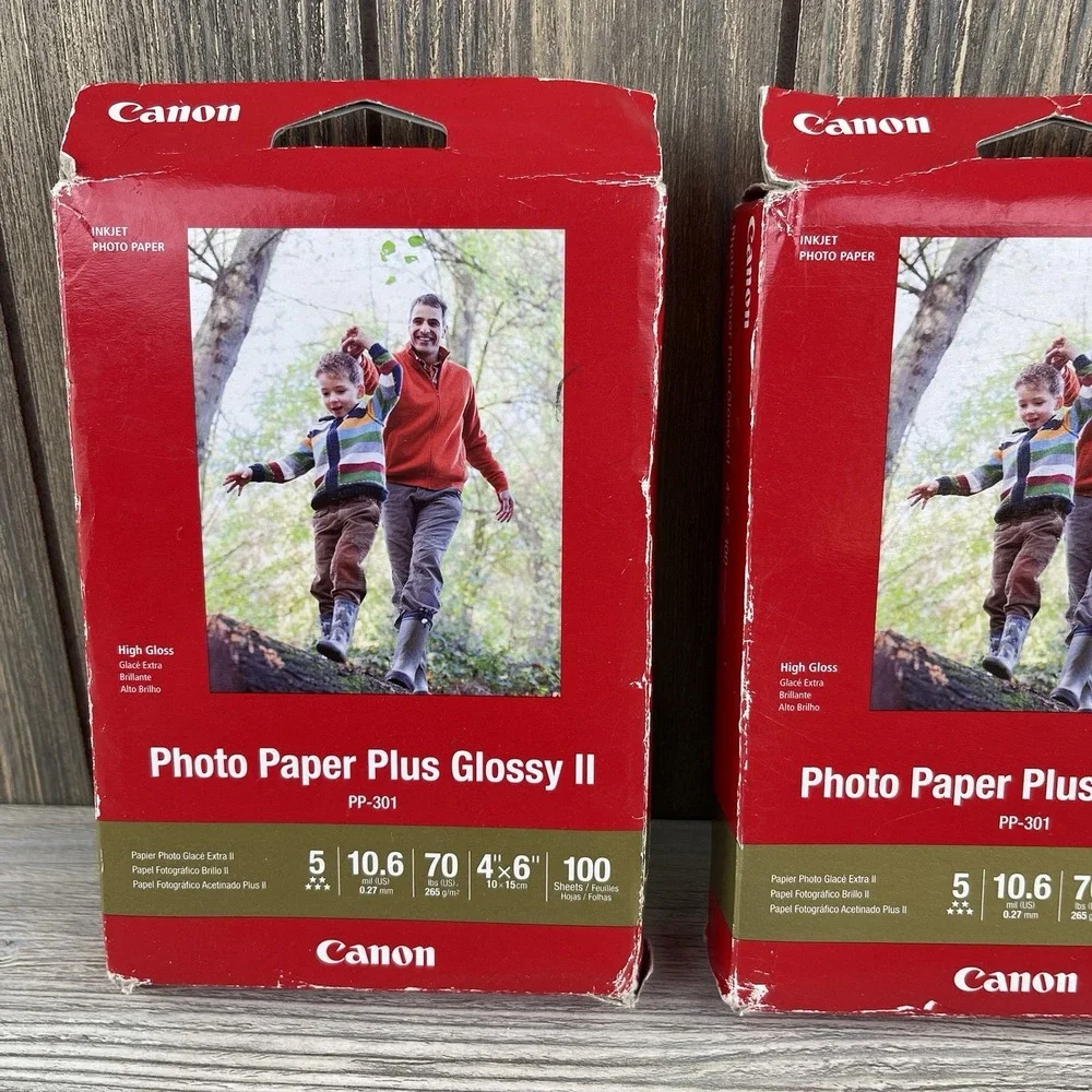 2 Pack New Genuine Canon Photo Paper Plus Glossy II 4x6 PP-301, 100 Sheets